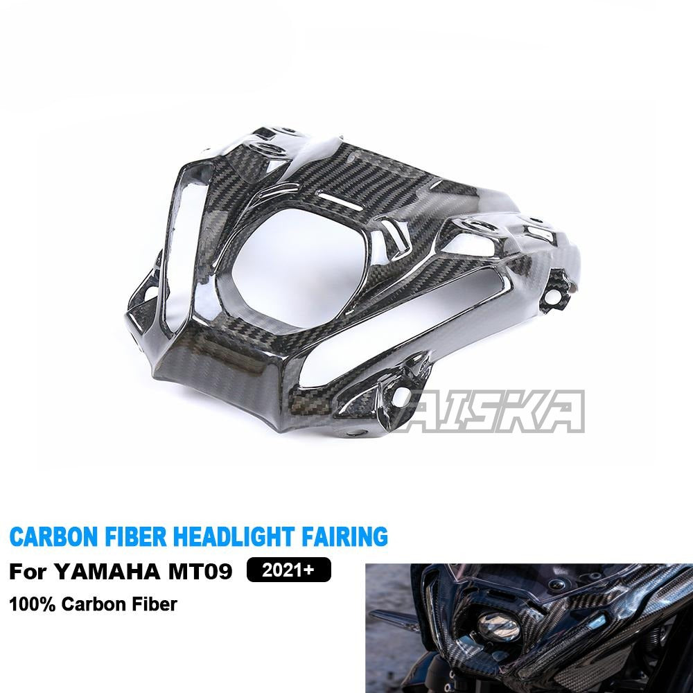 AISKA 100% 3K Motorcycle Carbon Fiber Front Nose Headlight Fairing for Yamaha MT09 FZ09 2021-2023