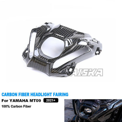 AISKA 100% 3K Motorcycle Carbon Fiber Front Nose Headlight Fairing for Yamaha MT09 FZ09 2021-2023