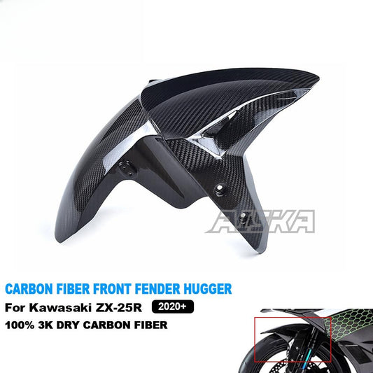 AISKA 3K Dry Carbon Fiber Motorcycle Accessories Front Fender Hugger Mudguard for Kawasaki Ninja ZX-25R 2020-2024