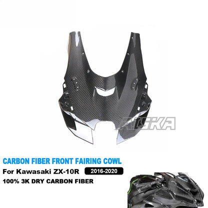 AISKA 3K Dry Carbon Fiber Motorcycle Accessories Front Nose Headlight Fairing Cowl for Kawasaki Ninja ZX10R ZX-10R 2016-2020