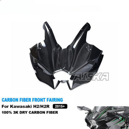 AISKA Full 3K Dry Carbon Fiber Motorcycle Front Headlight Fairing for Kawasaki Ninja H2 H2R 2015-2024