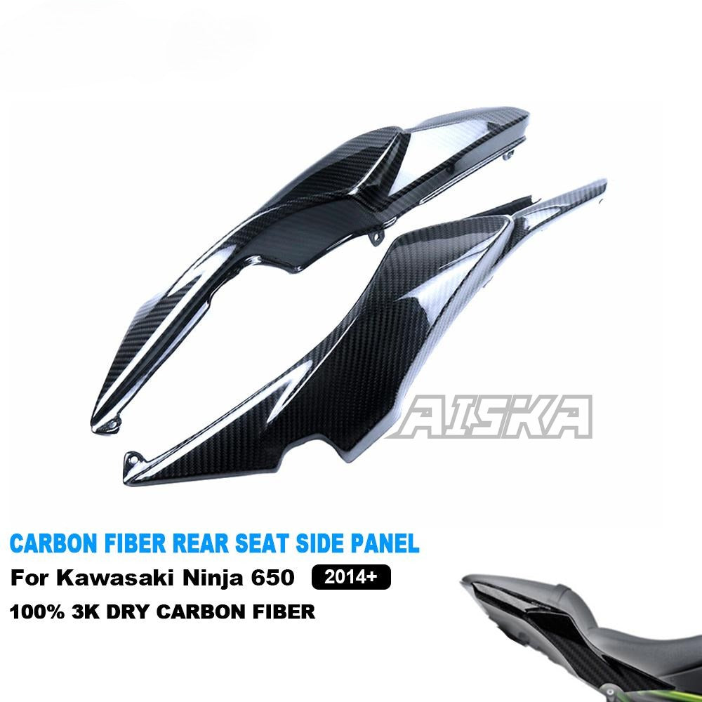 AISKA 100% 3K Dry Carbon Fiber Motorcycle Accessories Rear Seat Side Fairing Cowl Panel for Kawasaki Ninja 650 2014-2024