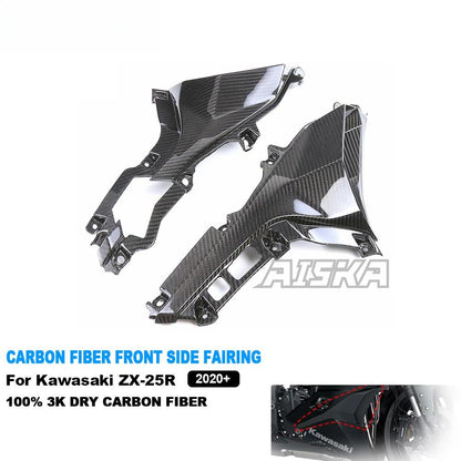 AISKA Dry Carbon Fiber Motorcycle Front Side Air Duct Intake Inner Panel Faring for Kawasaki Ninja ZX-25R 2020-2024