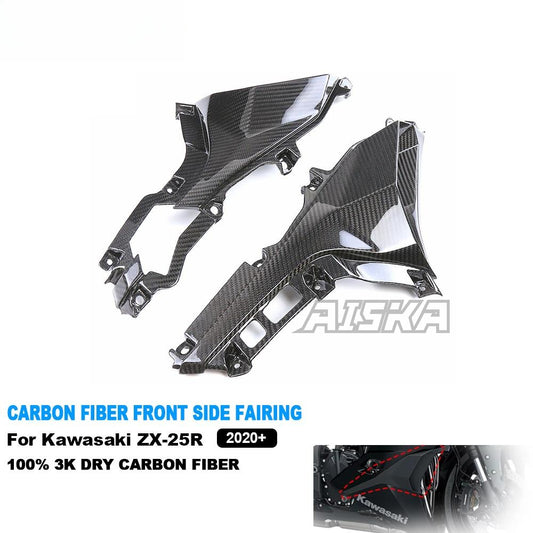 AISKA Dry Carbon Fiber Motorcycle Front Side Air Duct Intake Inner Panel Faring for Kawasaki Ninja ZX-25R 2020-2024