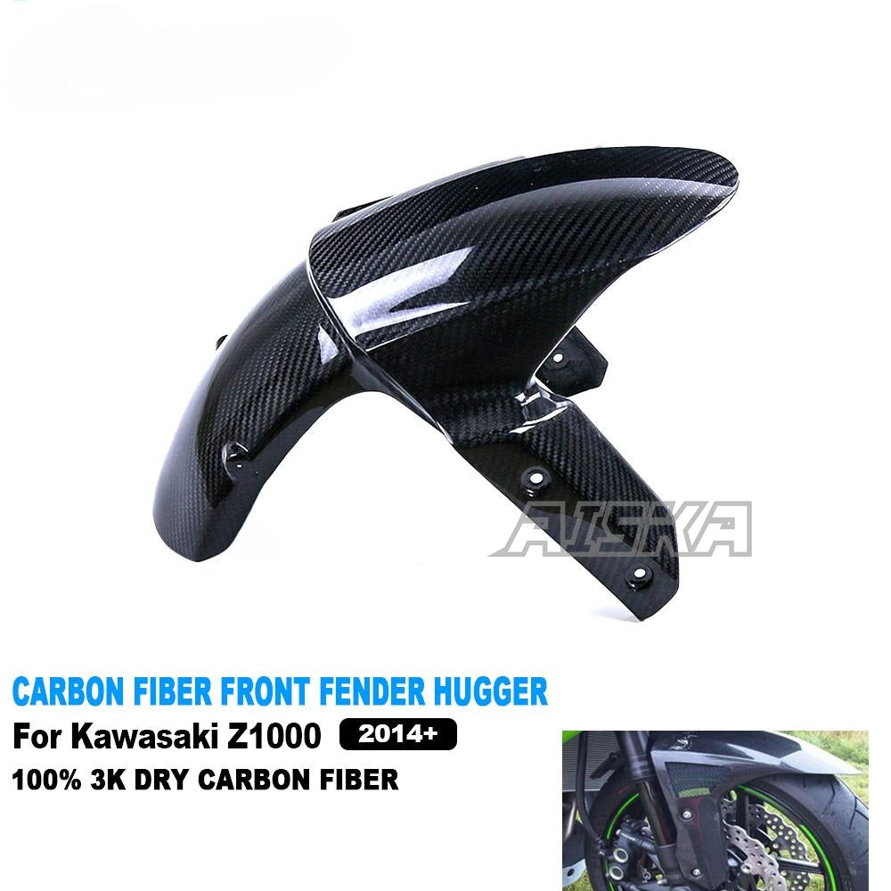 AISKA 3K Dry Carbon Fiber Motorcycle Accessories Front Fender Hugger Mudguard for Kawasaki Z1000 2014+