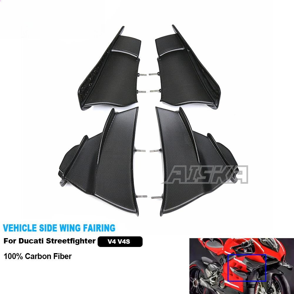 AISKA 100% Dry Carbon Fiber Parts Motorcycle Vehicle Side Wing Fairing for DUCATI Streetfighter V4 V4S 2018+