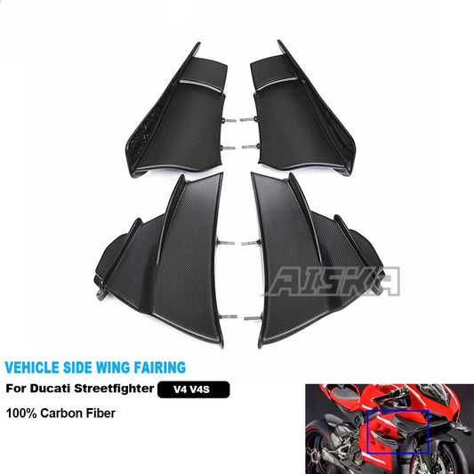AISKA 100% Dry Carbon Fiber Parts Motorcycle Vehicle Side Wing Fairing for DUCATI Streetfighter V4 V4S 2018+