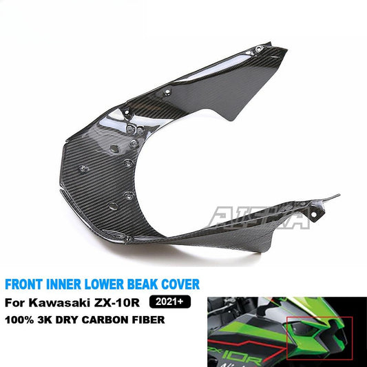 AISKA 3K Dry Carbon Fiber Motorcycle Front Inner Lower Beak Cover Fairing for Kawasaki Ninja ZX10R ZX-10R 2021 2022 2023 2024