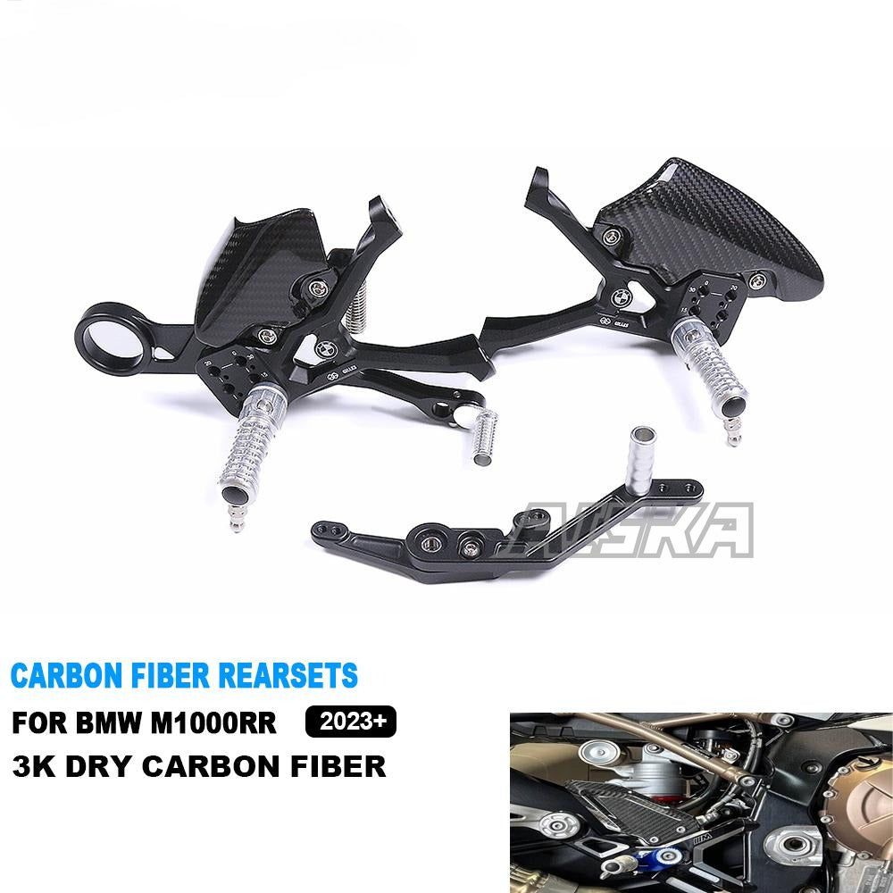 AISKA Dry Carbon Fiber Footrest Kits Racing Products Motorcycle Adjustable Foot Pegs Rearset for BMW Motorrad M1000RR 2023 2024