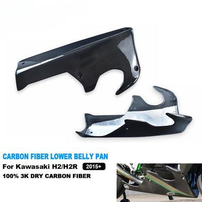AISKA Full 3K Dry Carbon Fiber Motorcycle Lower Belly Pan Panel Cowls Fairing Kits for Kawasaki Ninja H2 H2R 2015-2024