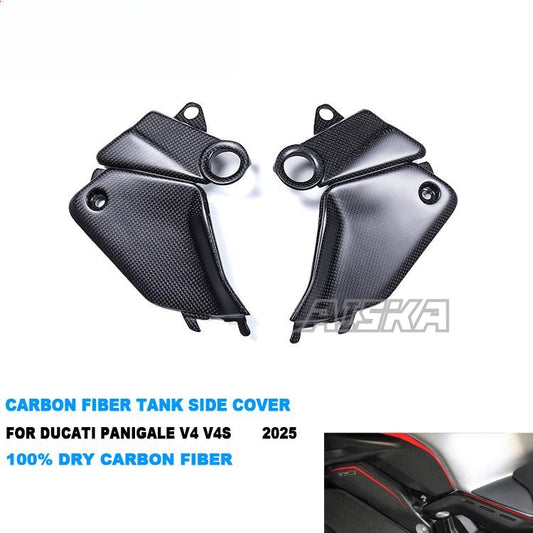 AISKA 100% 3K Full Dry Carbon Fiber Motorcycle Fuel Tank Side Panel Cover Fairing for Ducati Panigale V4 V4S 2025