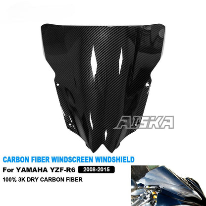 AISKA R6 Carbon Fiber Front Windshield Motorcycle 3K Full Carbon Fibre Windscreen Wind Fairings Kit for Yamaha R6 2008-2015