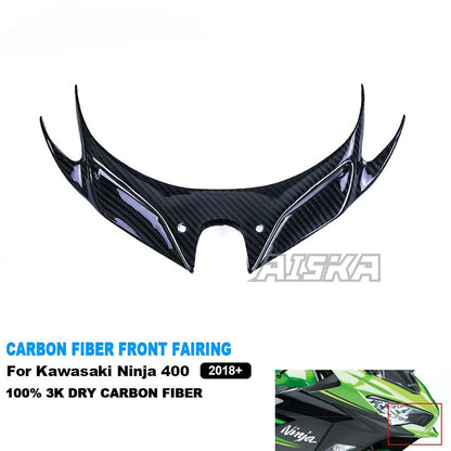 AISKA 100% 3K Dry Carbon Fiber Motorcycle Accessories Front Fairing Aerodynamic Wing Cover for Kawasaki Ninja 400 2018-2024