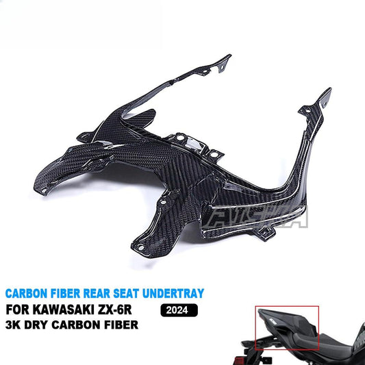 AISKA Motorcycle Full Dry Carbon Fiber Rear Tail Seat Cover Under Tray Panel Fairing Cowling for Kawasaki Ninja ZX-6R 2024