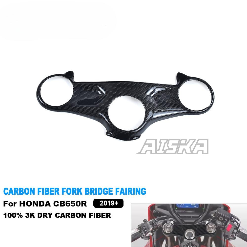 AISKA Motorcycle 3K Dry Carbon Fiber Front Fork Bridge Fairing Steering Head Cover Fairing Kits for Honda CB650R CBR650R 2019+