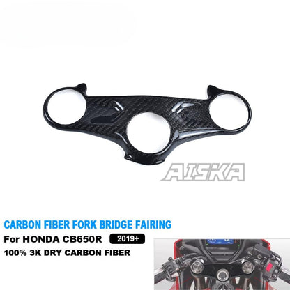 AISKA Motorcycle 3K Dry Carbon Fiber Front Fork Bridge Fairing Steering Head Cover Fairing Kits for Honda CB650R CBR650R 2019+