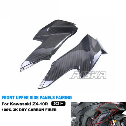 AISKA 3K Dry Carbon Fiber Motorcycle Front Upper Side Panels Fairing for Kawasaki Ninja ZX10R ZX-10R 2021 2022 2023 2024