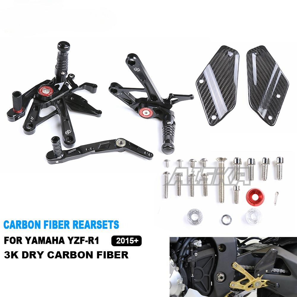 AISKA Dry Carbon Fiber Motorcycle Adjustable Sport Racing Rearset Footpeg Footrest Rear Set for Yamaha YZF R1 R1M 2015-2024