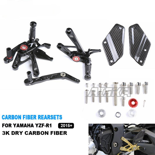 AISKA Dry Carbon Fiber Motorcycle Adjustable Sport Racing Rearset Footpeg Footrest Rear Set for Yamaha YZF R1 R1M 2015-2024