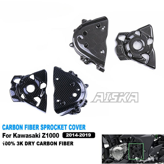 AISKA 3K Dry Carbon Fiber Motorcycle Accessories Sprocket Cover With Side Cover Kits for Kawasaki Z1000 2014-2019 2017 2018