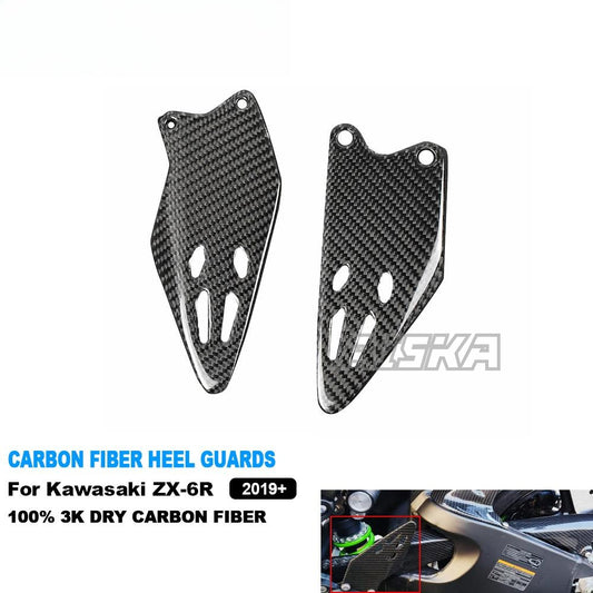 AISKA 3K Dry Carbon Fiber Motorcycle Rearset Footrest Heel Guards for Kawasaki Ninja ZX-6R 2019-2025