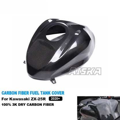 AISKA 3K Dry Carbon Fiber Motorcycle Accessories Full Fuel Tank Protection Cover for Kawasaki Ninja ZX-25R 2020-2024