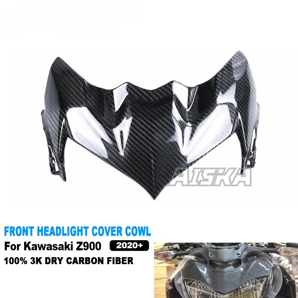 AISKA 3K Dry Carbon Fiber Motorcycle Accessories Front Fairing Nose Headlight Upper Panel for Kawasaki Z900 2020-2024