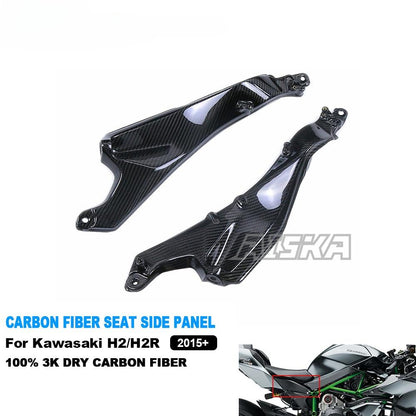 AISKA Full 3K Dry Carbon Fiber Motorcycle Rear Seat Side Plate Panels Frame Fairings for Kawasaki Ninja H2 H2R 2015-2024