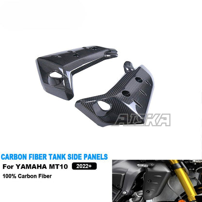 AISKA 3K Dry Carbon Fiber Motorcycle Water Tank Guard Radiator Side Guards Cover Fairing Kits for Yamaha MT10 2022 2023 2024