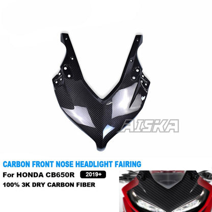 AISKA Motorcycle 3K Dry Carbon Fiber Upper Front Headlight Nose Housing Fairing Cover for Honda CB650R CBR650R 2019+