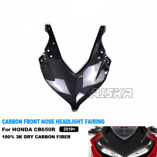 AISKA Motorcycle 3K Dry Carbon Fiber Upper Front Headlight Nose Housing Fairing Cover for Honda CB650R CBR650R 2019+