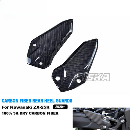 AISKA 3K Dry Carbon Fiber Motorcycle Heel Guard Rearset Plate Foot Peg Protector for Kawasaki Ninja ZX-25R 2020-2024