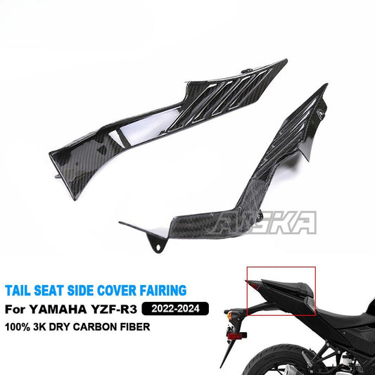 AISKA Full Range Carbon Fiber Modified Accessories Motorcycle Rear Tail Side Panels Cover Fairing for Yamaha R3 2022 2023 2024