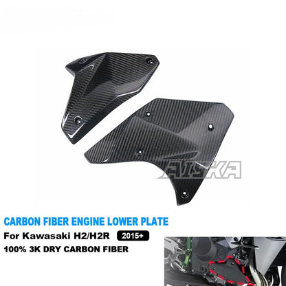 AISKA Full 3K Dry Carbon Fiber Motorcycle Engine Lower Cover Side Panel Protector for Kawasaki Ninja H2 H2R 2015-2024