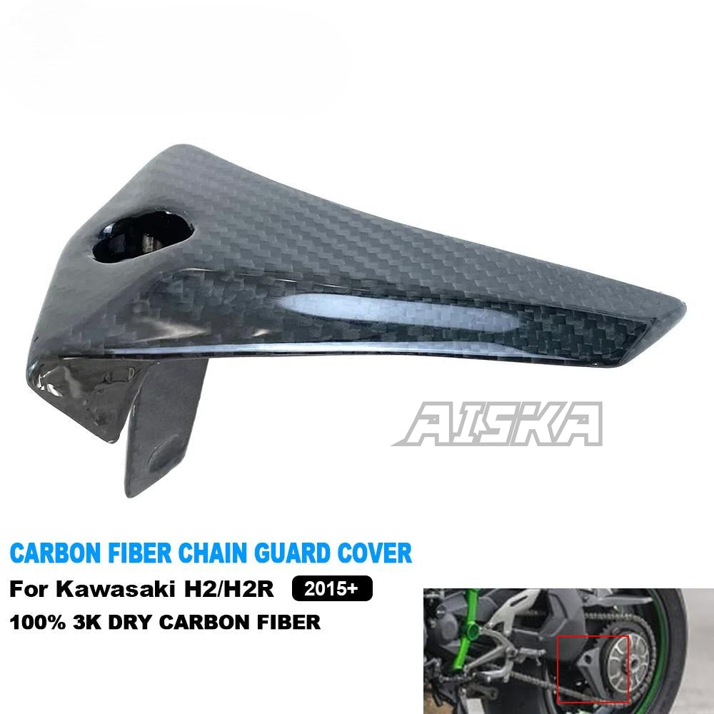 AISKA Full 3K Dry Carbon Fiber Motorcycle Chain Guard Sprocket Cover Protector for Kawasaki Ninja H2 H2R 2015-2024