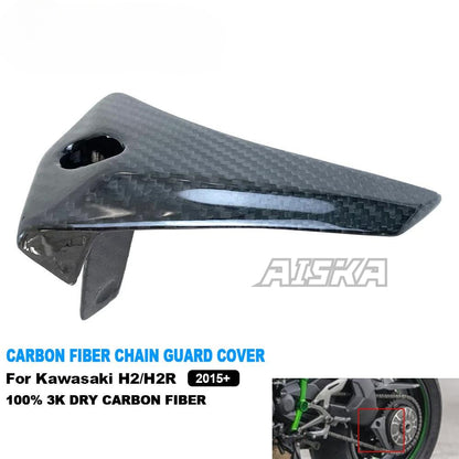 AISKA Full 3K Dry Carbon Fiber Motorcycle Chain Guard Sprocket Cover Protector for Kawasaki Ninja H2 H2R 2015-2024