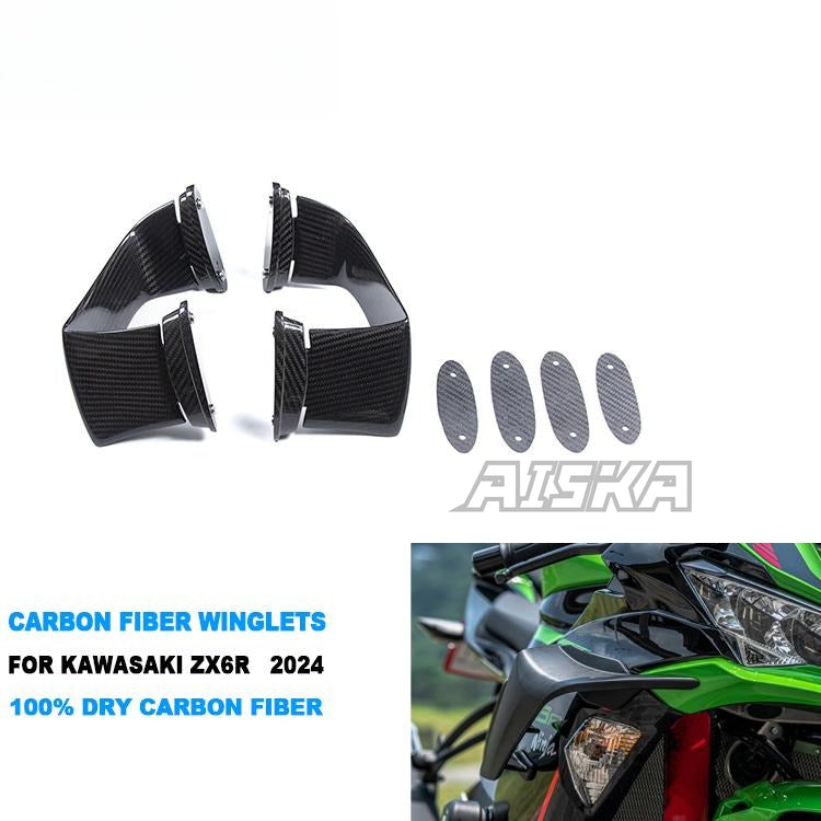 AISKA 3K Dry Carbon Fiber Motorcycle Aero Carbon Winglets for Kawasaki Ninja ZX-6R 2024