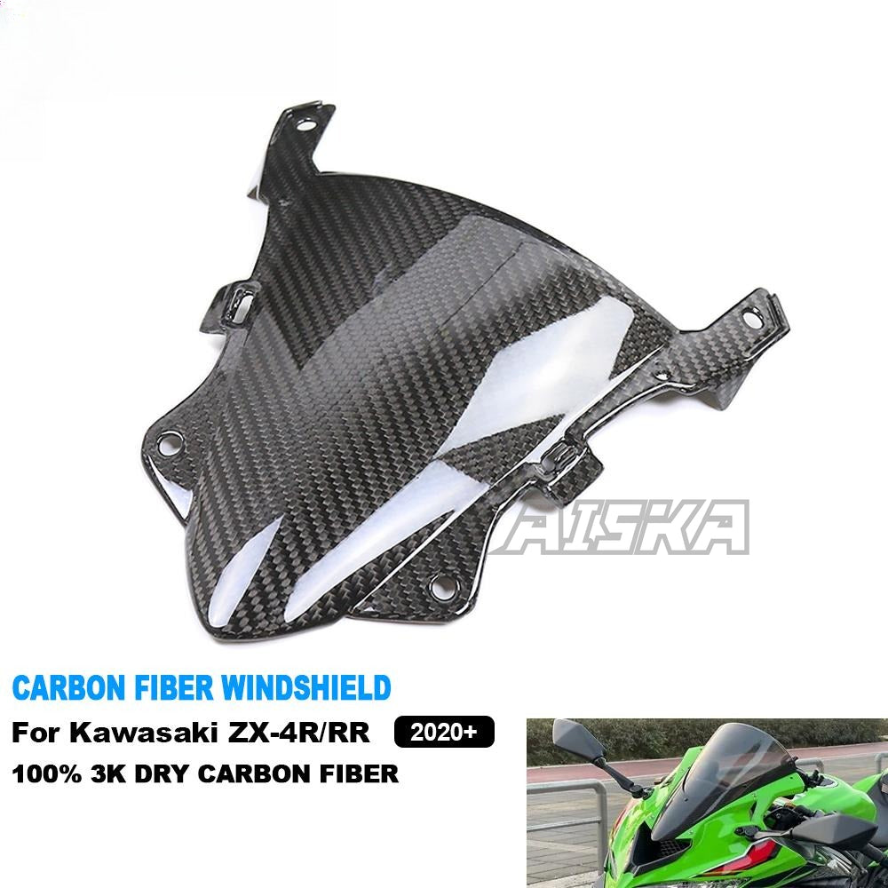 AISKA 3K Dry Carbon Fiber Motorcycle Racing Front Screen Windshield Fairing Windshield for Kawasaki Ninja ZX-4R ZX-4RR 2020+