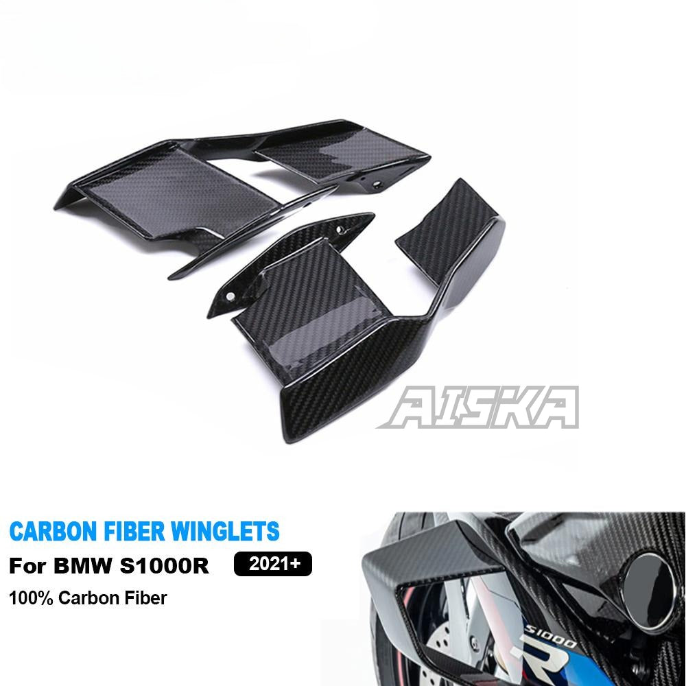 AISKA 100% 3K Carbon Fiber UV-Protection Coat Motorcycle Front Fairings Side Winglets for BMW S1000R M1000R 2021-2025