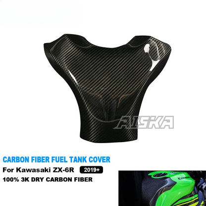 AISKA 3K Dry Carbon Fiber Motorcycle Gas Fuel Tank Cover for Kawasaki Ninja ZX-6R 2019-2024