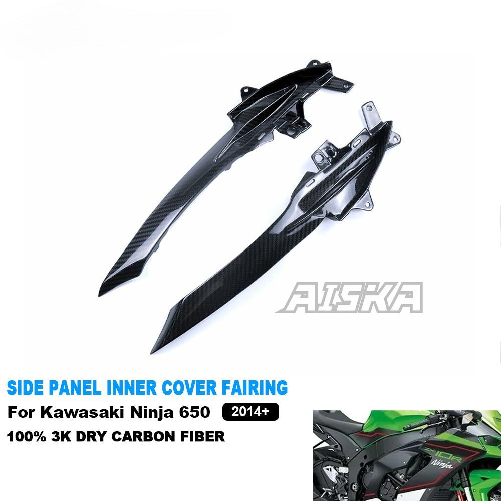 AISKA 3K Dry Carbon Fiber Motorcycle Accessories Side Panel Inner Lining Guide Cover Fairing for Kawasaki Ninja 650 2014-2024