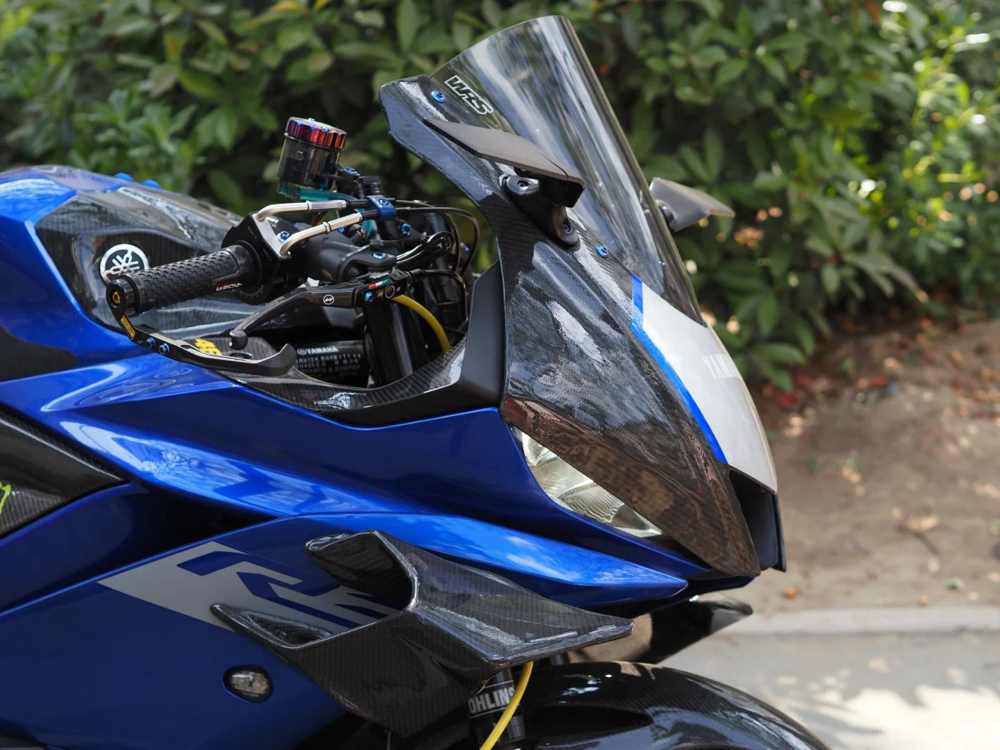 AISKA Motorcycle Carbon Fiber Front Headlight Fairing Panel Cover Nose Shell Housing Cowl for Yamaha R3 2022 2023 2024