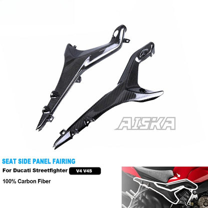 AISKA Twill Weave 100% 3K Full Carbon Fiber Motorcycle Seat Side Panel Fairing for DUCATI Streetfighter V4 V4S 2019-2023