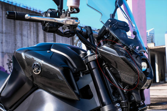 AISKA Carbon Fiber Motorcycle Front Fairing Side Panels Side Headlight Panels Covers for Yamaha MT09 FZ09 2021-2023