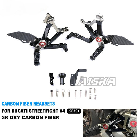 AISKA Racing Motorcycle Carbon Fiber Foot Kit CNC Aluminum Alloy Rear Sets Footrest Rear Set for Ducati Streetfighter V4 V4S