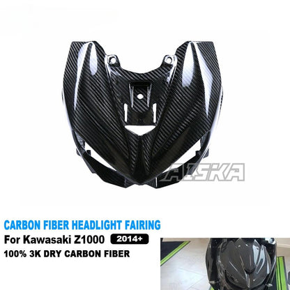 AISKA 3K Dry Carbon Fiber Motorcycle Accessories Front Headlight Air Intake Ram Cover Fairing for Kawasaki Z1000 2014+