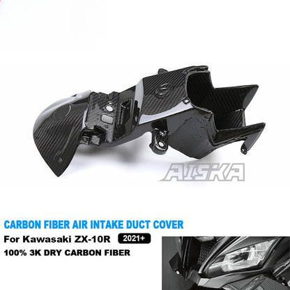 AISKA 3K Dry Carbon Fiber Motorcycle Front Headlight Air Intake Duct Cover for Kawasaki Ninja ZX10R ZX-10R 2021 2022 2023 2024
