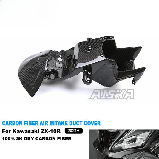 AISKA 3K Dry Carbon Fiber Motorcycle Front Headlight Air Intake Duct Cover for Kawasaki Ninja ZX10R ZX-10R 2021 2022 2023 2024