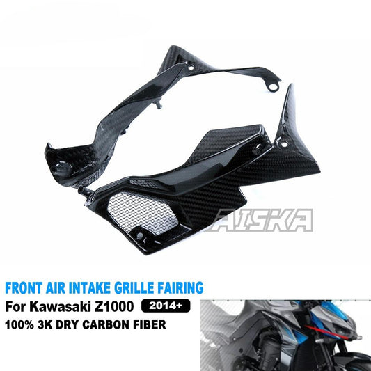 AISKA 3K Dry Carbon Fiber Motorcycle Accessories Front Air Intake Grille Fairing for Kawasaki Z1000 2014 2015 2016