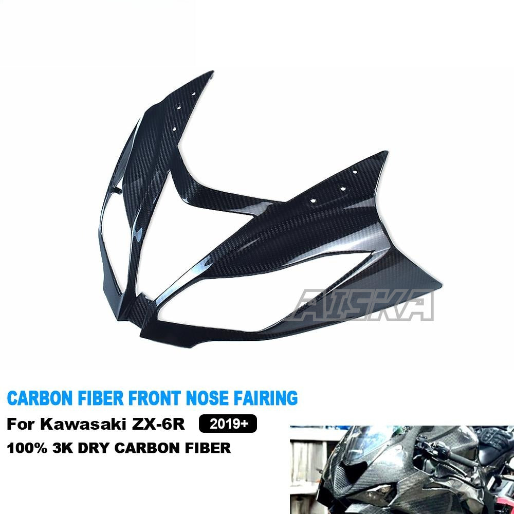 AISKA 3K Dry Carbon Fiber Motorcycle Front Headlight Nose Cover Fairing for Kawasaki Ninja ZX-6R 2013-2024